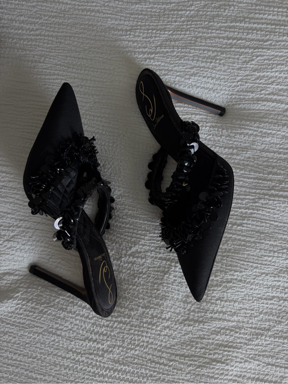 Sam Edelman Black Pointed-Toe Embellished Stiletto Mules